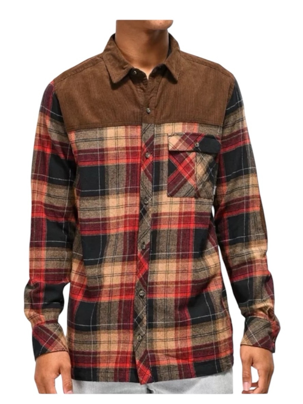 Dravidian Men's corduroy Plaid Flannel Shirt
